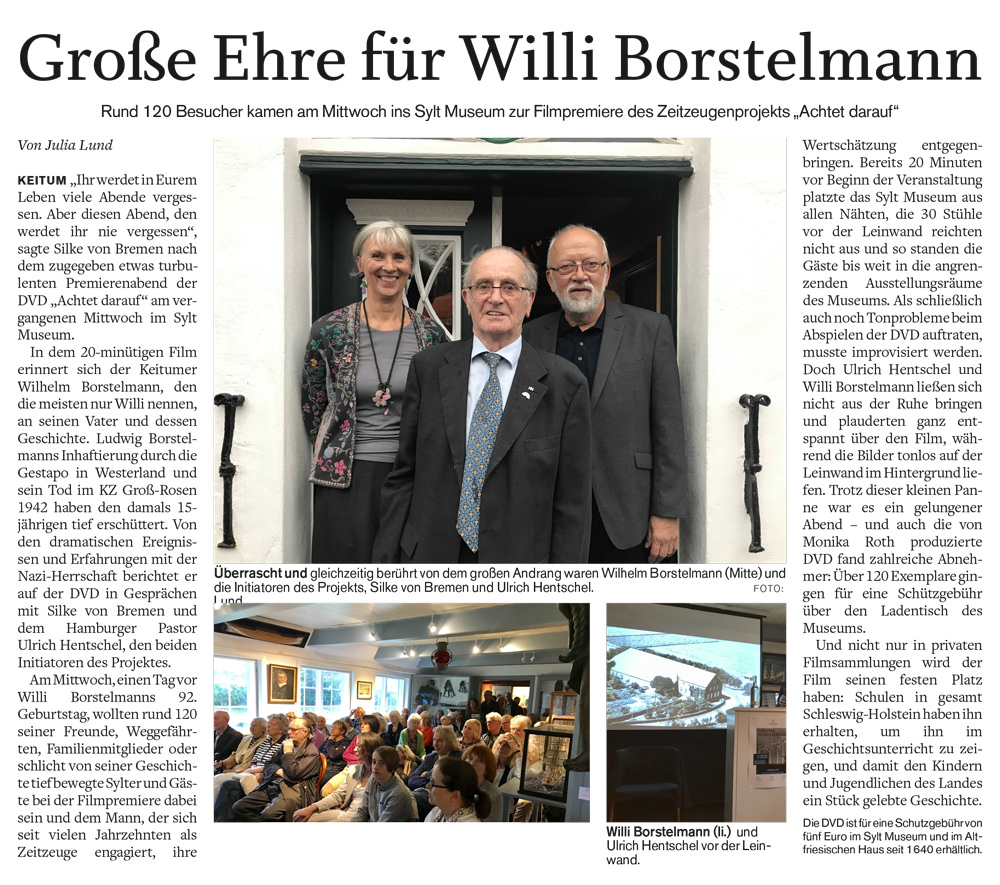 Große Ehre für Willi Borstelmann