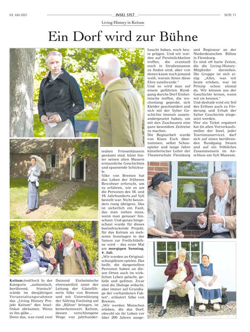 Ein Dorf wird zur Bühne, Sylter Zeitung v. 03.07.2021